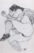 Egon Schiele Recumbent Female Nude with left leg drawn up painting